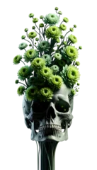 Gordijnen skull with colorful flowers isolated on a transparent background green © Zense