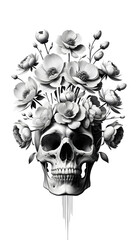 skull with colorful flowers isolated on a transparent background white