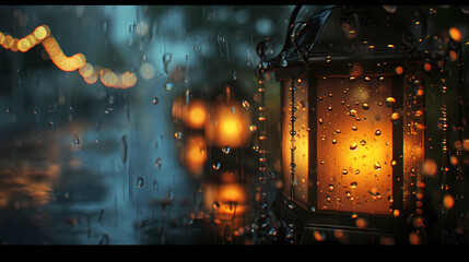 lanterns shining in the rain - obrazy, fototapety, plakaty