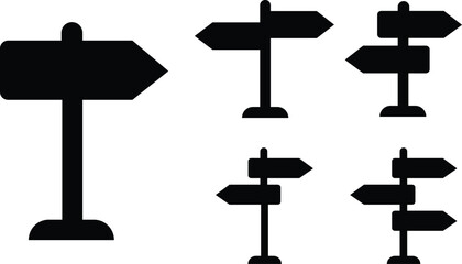 Traffic direction boards icons Set. Street signpost fill vectors on transparent background. Wayfinding signs icons, Navigate effortlessly with our directional signs. Ideal for guidance themed designs.