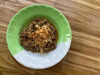 Larb Moo Kua is a local food of the northern region in Thailand.