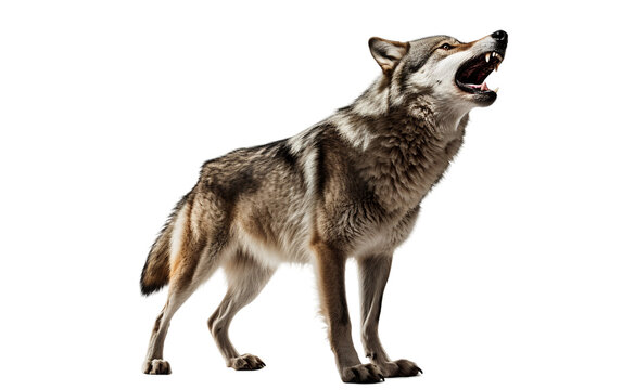 A Gray Wolf Caught in the Moment Isolated on Transparent Background PNG.