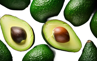Luscious Green Avocados Revealing a Creamy Interior Isolated on Transparent Background PNG.