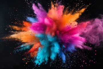 Fotobehang Explosion of colored powder on black background © fledermausstudio