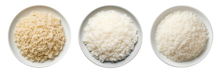 A set of essential stovetop rice on a plate transparent background is in the top view. PNG. - obrazy, fototapety, plakaty