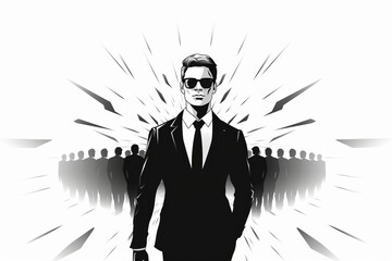 illustration of a leader in business in black and white colors vintage style - obrazy, fototapety, plakaty