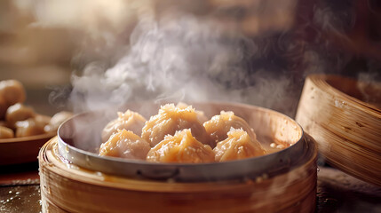 dimsum or dumplings are being made or steamed