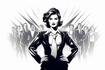 illustration of a woman leader in vintage style - obrazy, fototapety, plakaty