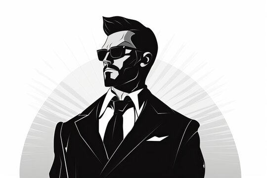 illustration of a leader in business in black and white colors vintage style