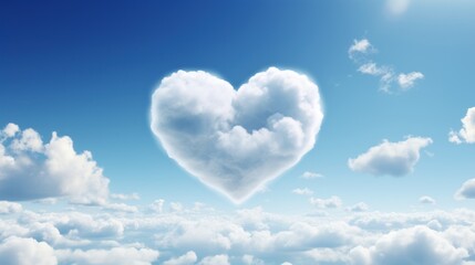 Naklejka na ściany i meble Blue sky and white clouds on the horizon, strange heart-shaped clouds