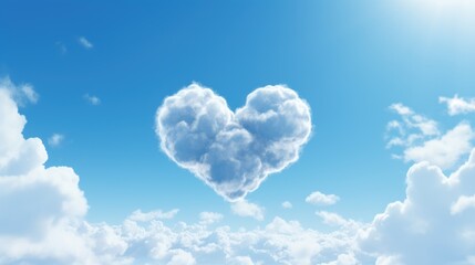 Blue sky and white clouds on the horizon, strange heart-shaped clouds