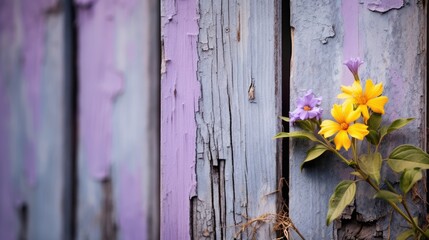 Flower and wooden fence. Generative AI