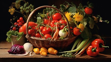 Fresh vegetables in basket.. Generative AI