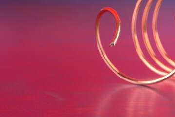 Copper wire closeup, stock market raw materials industry concept with copy space