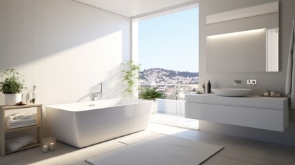 Fototapeta na wymiar Modern and elegant white bathroom Timeless modern design