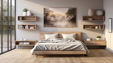 Wooden furniture in a bright and airy bedroom