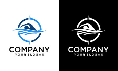 Creative swimming logo design vector illustration template
