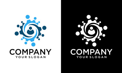 Creative Crowd Gear Logo designs concept vector, People Service logo template icon