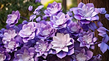 Purple paper flowers.. Generative AI