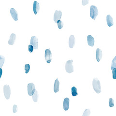 Seamless minimalistic pattern with blue watercolor brush strokes