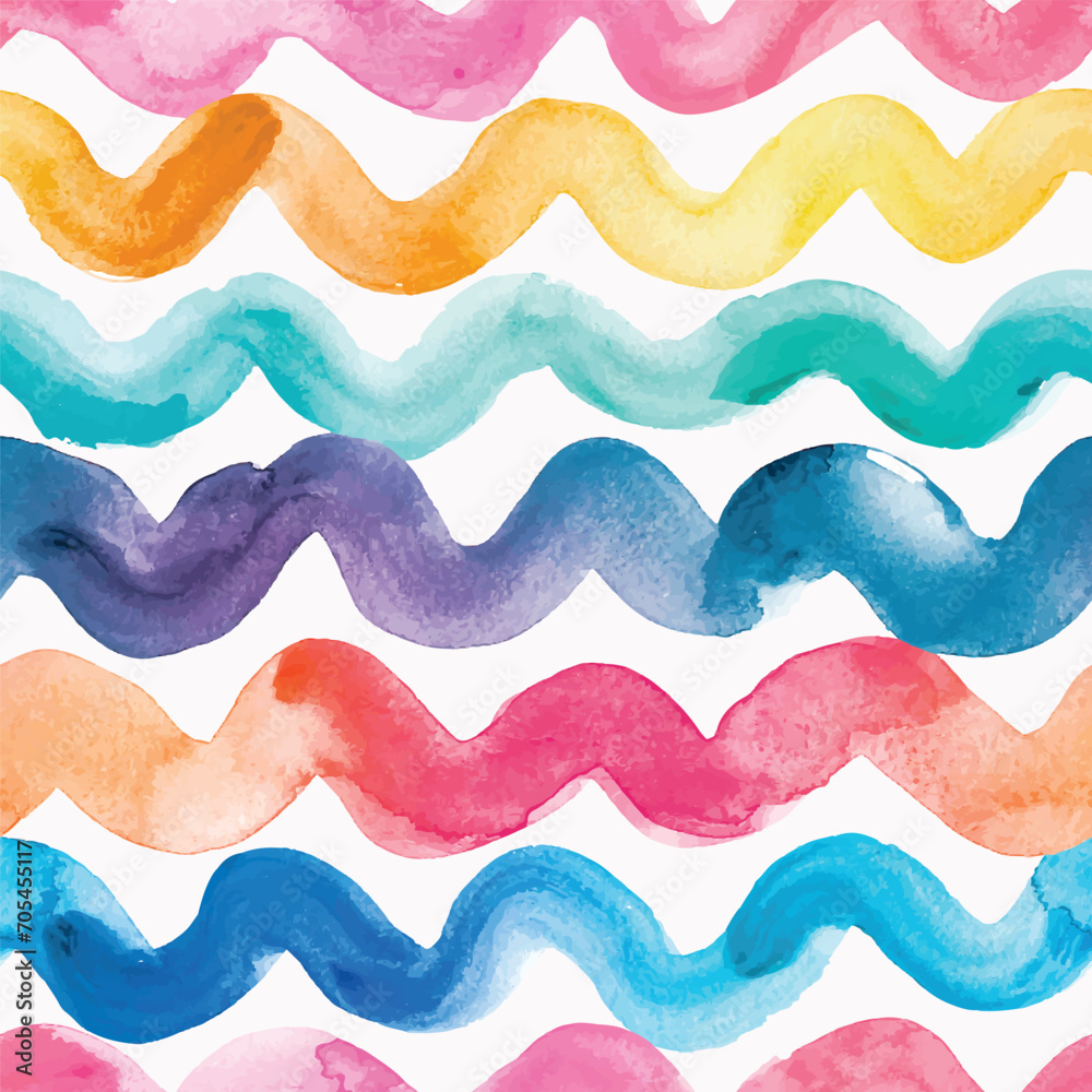 Poster seamless hand drawn pattern with watercolor waves in bright colors.