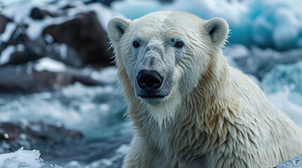 Close up of a polar bear in the arctic, generative ai