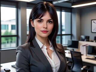 Modern Office: Business woman in front of her workplace