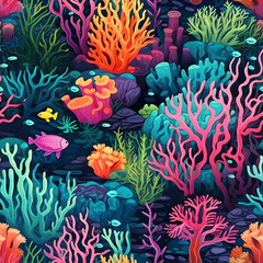 Fototapeta na wymiar Coral Reef, Watercolor, vector, Seamless patterns