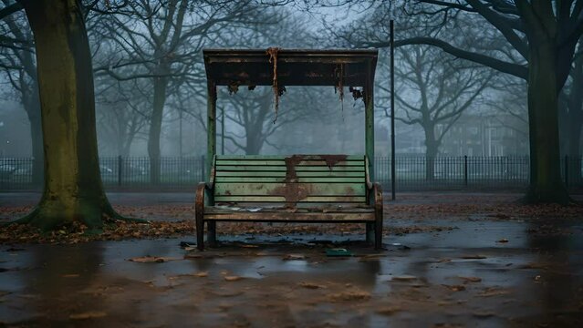 A forgotten relic of the news, sodden and forsaken in a deserted park.