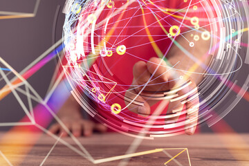 Global network. Blockchain. 3D illustration. Neural networks and artificial intelligence. Abstract