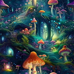 Obraz na płótnie Canvas Enchanted Forest, mystical colors, vector, Seamless patterns