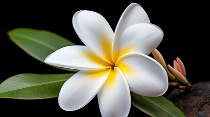 White Plumeria flower. Generative AI - obrazy, fototapety, plakaty
