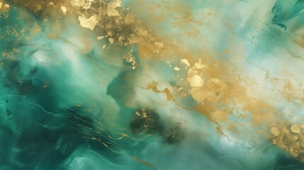 Fototapeta na wymiar Gilded Aqua Swirls in Abstract Texture – Luxurious Artistic Background
