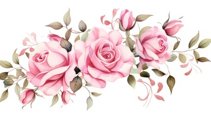 Roses flowers in watercolor background, card background frame, clipart for greeting cards, save the date. Perfect concept for wedding, Mother's Day, Valentine's Day, 8 March. - obrazy, fototapety, plakaty