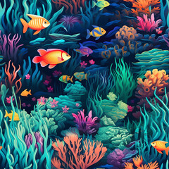 Fototapeta na wymiar Under the Sea, Watercolor, Seamless patterns