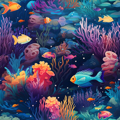Fototapeta na wymiar Under the Sea, Digital Art, oceanic colors, vector, Seamless patterns