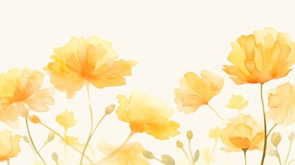 Marigold flowers in watercolor background, card background frame, clipart for greeting cards, save the date. Perfect concept for wedding, Mother's Day, Valentine's Day, 8 March.
