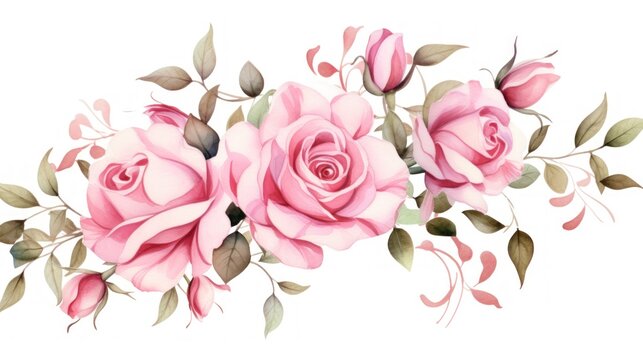 Roses flowers in watercolor background, card background frame, clipart for greeting cards, save the date. Perfect concept for wedding, Mother's Day, Valentine's Day, 8 March.