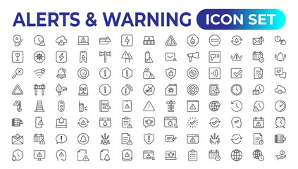 Set of alerts and warning Icons. Simple line art style icons pack. Vector illustration Set of thin line web icon set, simple outline icons collection, Pixel Perfect icons, Simple vector illustration. - obrazy, fototapety, plakaty
