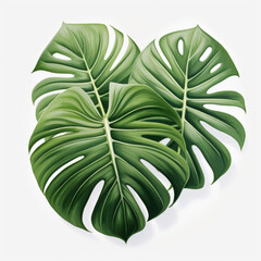 Green monstera tropical leaf on white background. - 705457308