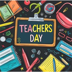 Happy teachers day with school board and supplies. Ai generative