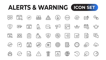 Set of alerts and warning Icons. Simple line art style icons pack. Vector illustration Set of thin line web icon set, simple outline icons collection, Pixel Perfect icons, Simple vector illustration.