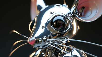A chrome robotic mouse with big eyes. Generative AI