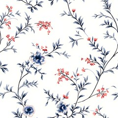 Seamless pattern of plants and flowers ,minimal style, watercolor