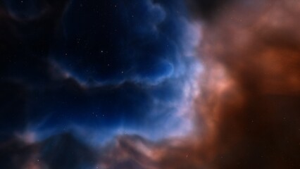 Cosmic background with a blue purple nebula and stars
