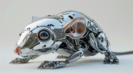 A chrome robotic mouse with big eyes. Generative AI