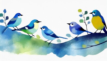 カラフルでかわいい鳥がとまっている枝の罫線