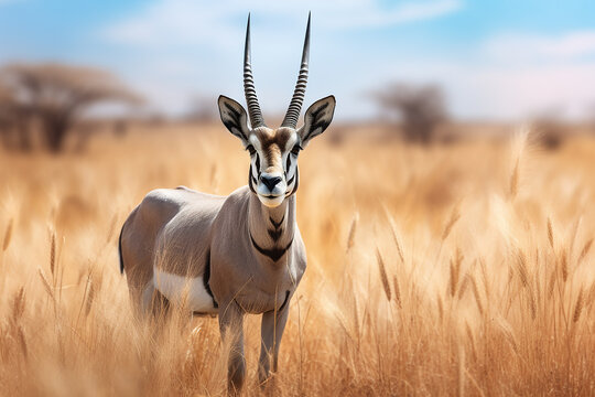 Generative AI Image of Gemsbok Wildlife Animal Standing in African Savanna Prairie
