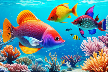 Fototapeta premium Some fish in sea water ai generator