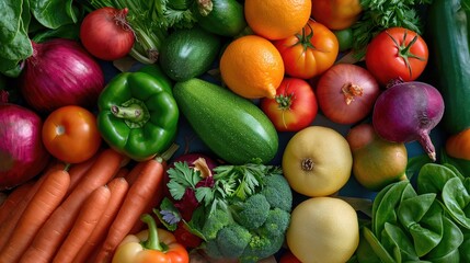 Organic fruits and vegetables background.